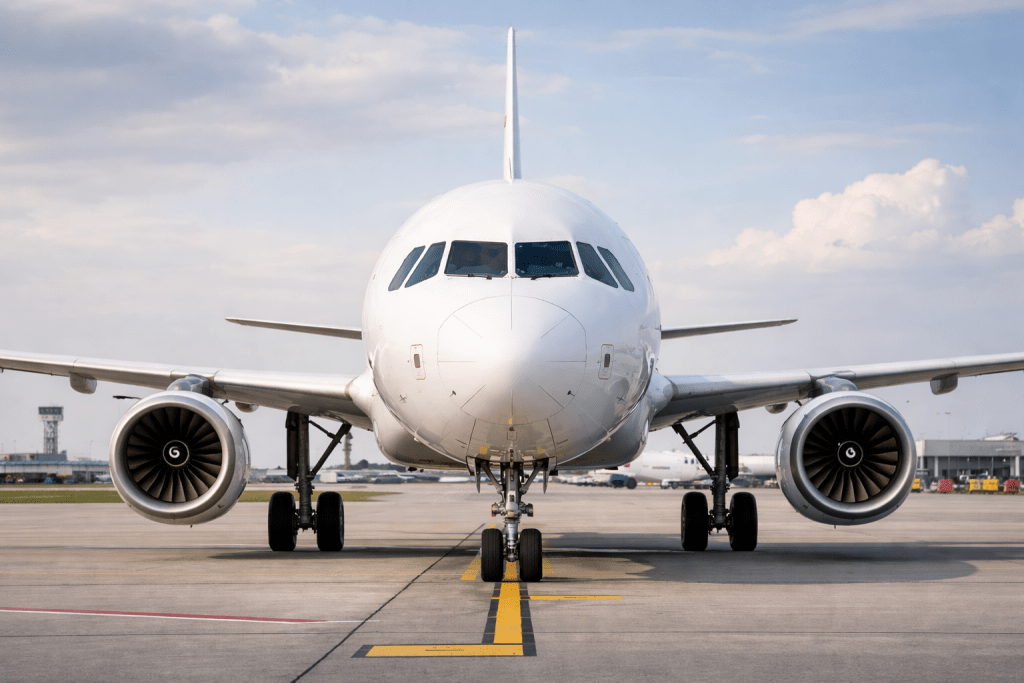 commercial passenger aircraft on airport apron representing aircraft sales and acquisitions